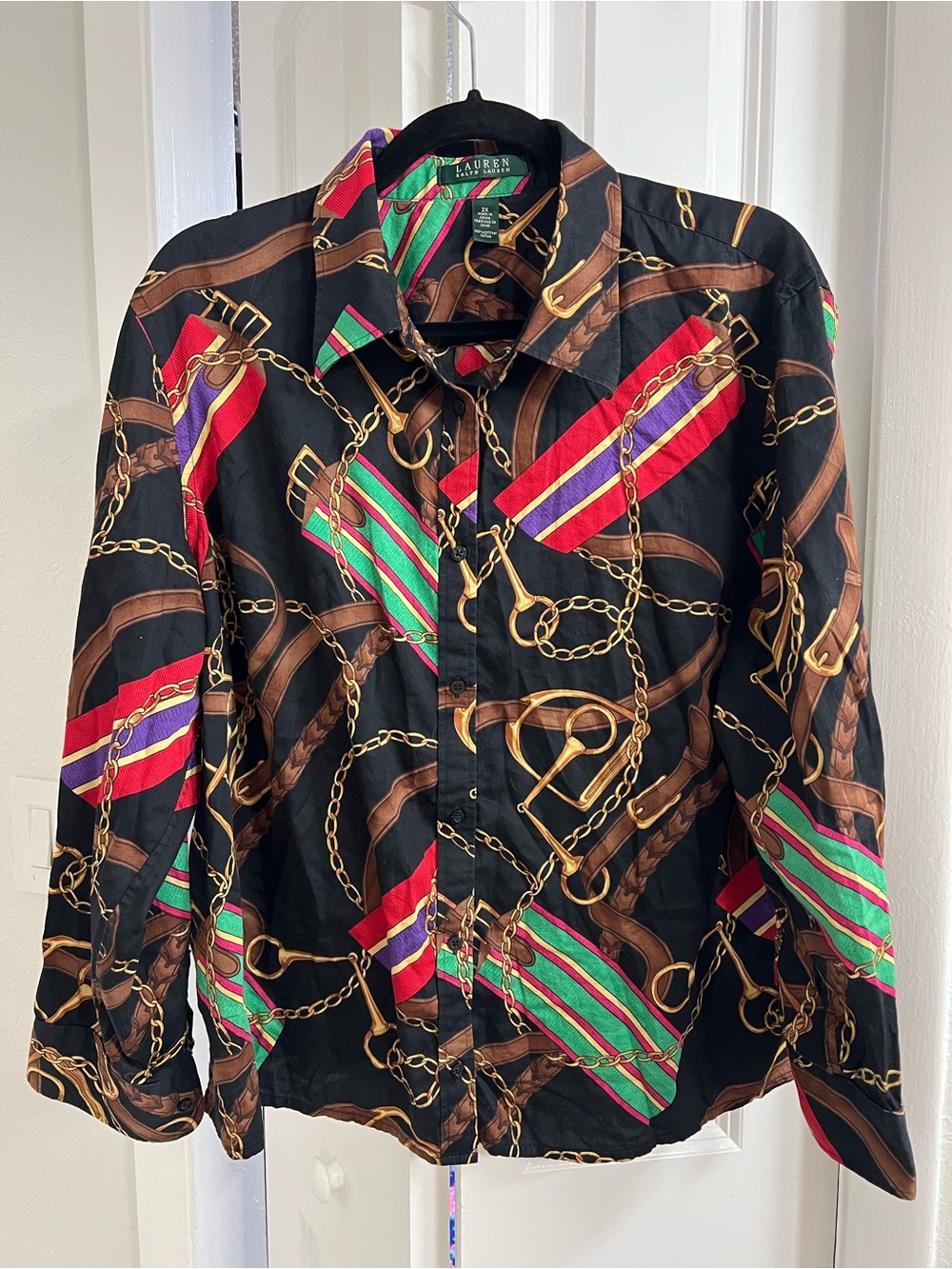 Ralph Lauren Black, Red, Green Equestrian Chain & Belt 100% Cotton - Size 2XL